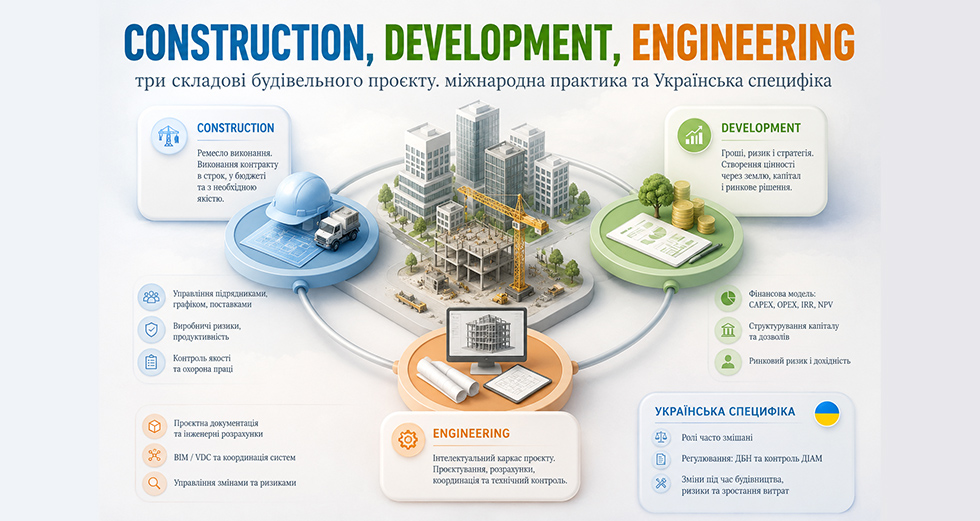 Construction, Development, Engineering: три складові будівельного проєкту